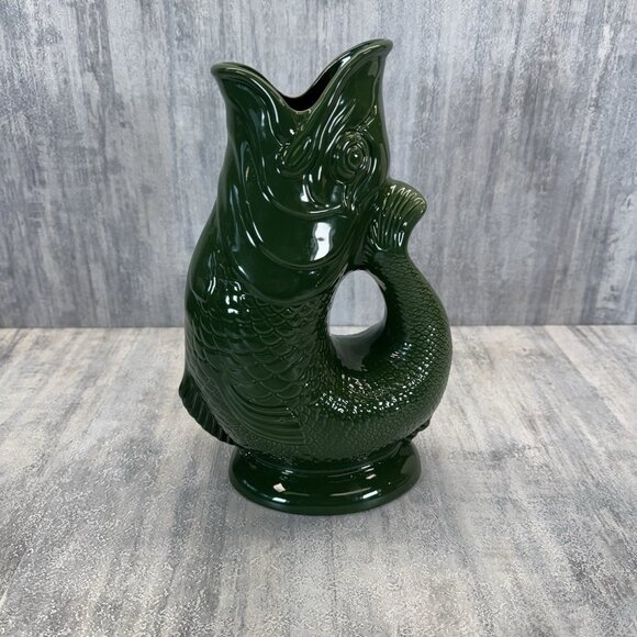 GLUGGLE JUG  By Wade Ceramics 11.5" tall Lovely Rich Green Very Good Condition - Picture 1 of 10